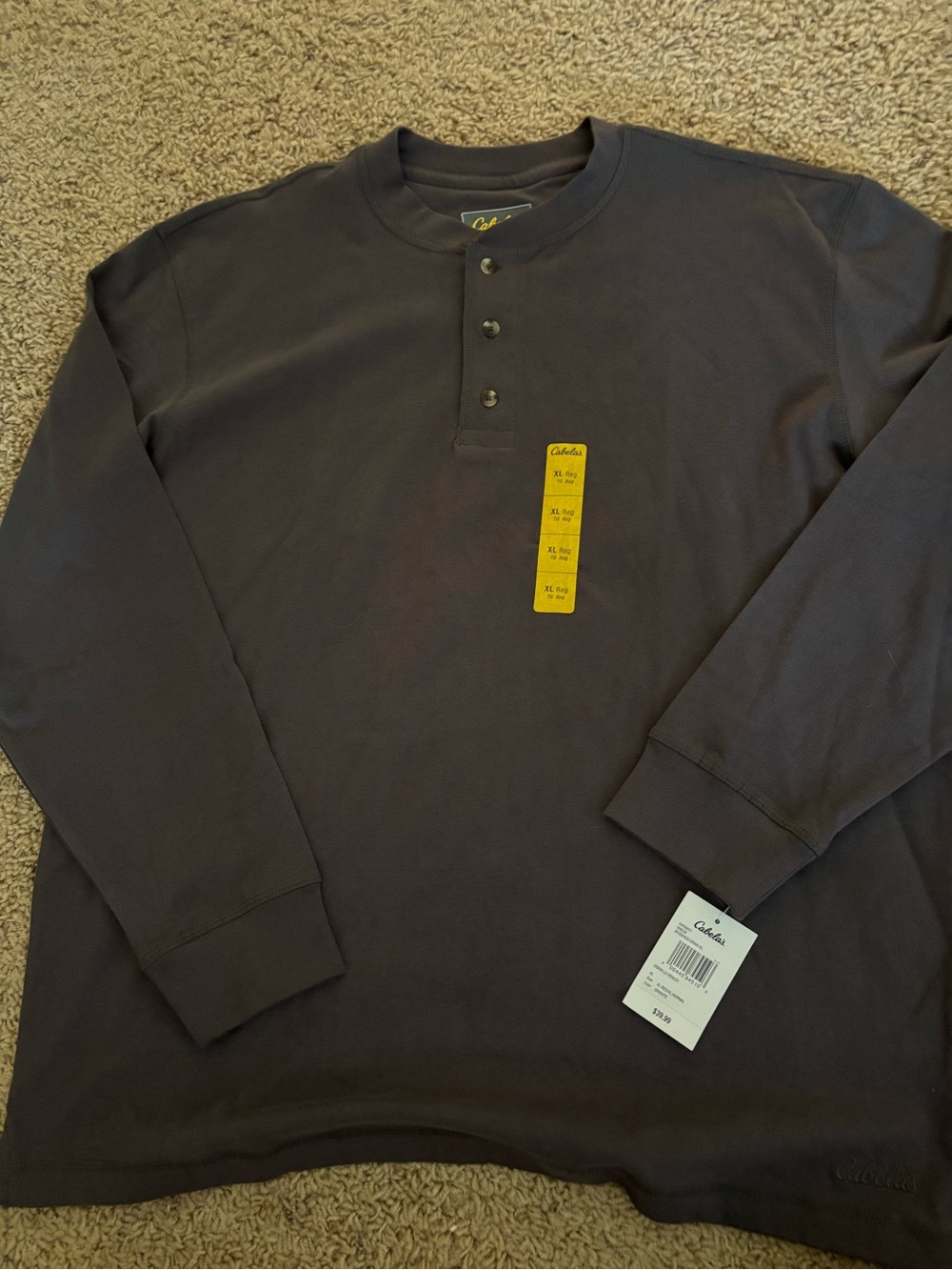 Cabela's Men's Dark Charcoal Henley Long-Sleeve Shirt